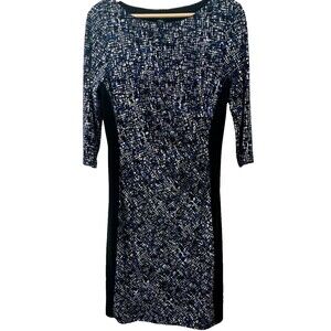 Lauren Ralph Lauren Women's Black Blue Abstract 3/4 Sleeve Sheath Dress Size 10